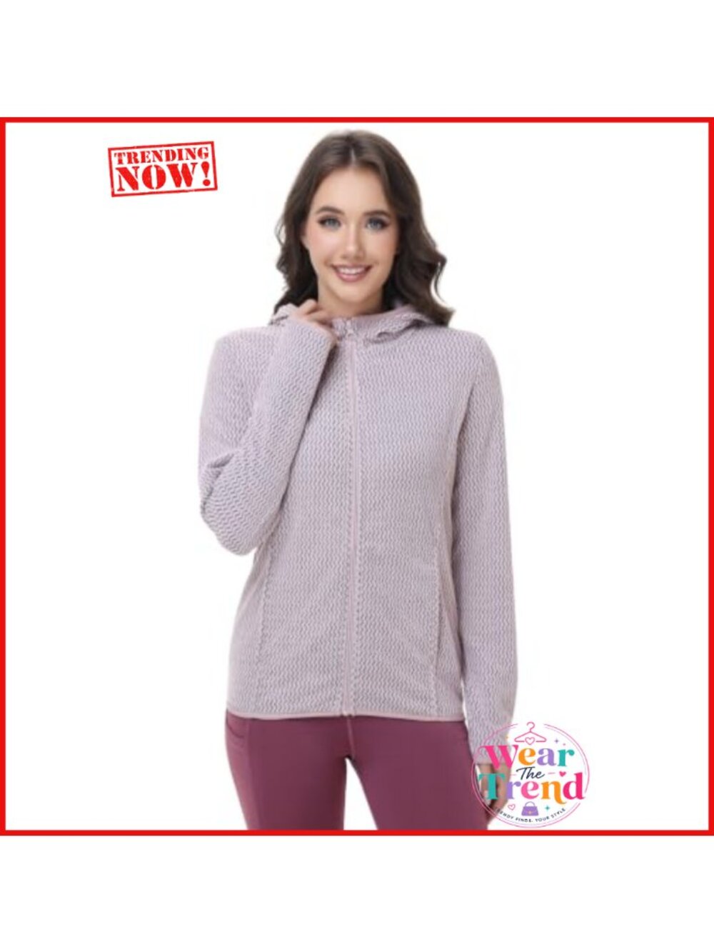 Women's Zigzag Fleece Full Zip Hoodie Lightweight Warm Jacket